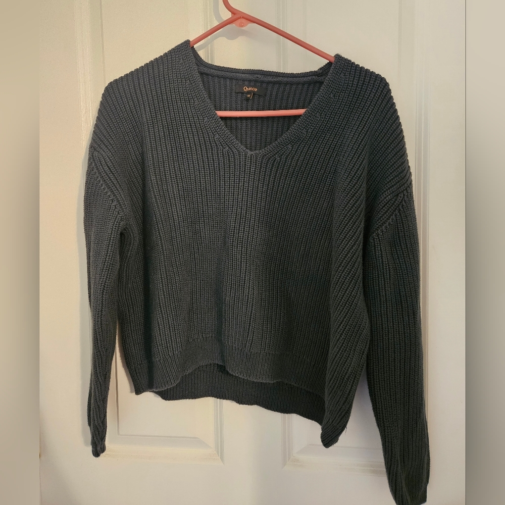 Limited Edition Color: Quince 100% Organic Cotton Fisherman V-Neck Sweater